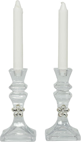 Bomboniera matrimonio set 2 porta candele in vetro con fiore in cristallo harmony S2461G