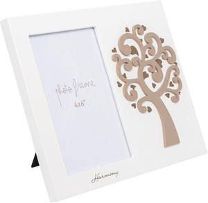 Bomboniera matrimonio cornice portafoto con albero della vita in legno bianco e tortora harmony ARMT23289