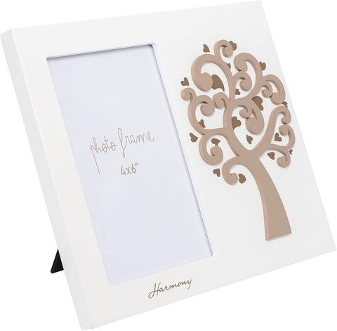 Bomboniera matrimonio cornice portafoto con albero della vita in legno bianco e tortora harmony ARMT23289