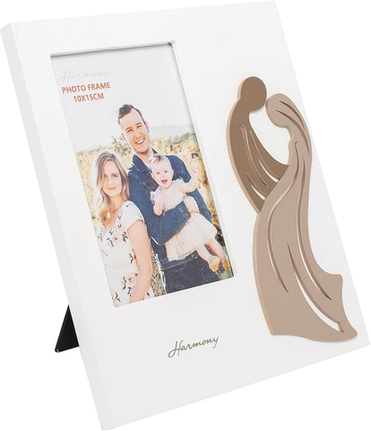 Bomboniera matrimonio cornice portafoto con coppia in legno bianco e tortora harmony ARMT23288