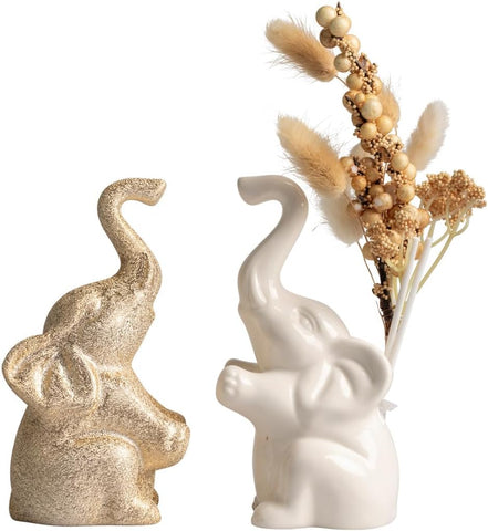 Profumatore set coppia elefanti bianco e oro in porcellana bomboniera per matrimonio, cresima, comunione, Harmony PRMT25016