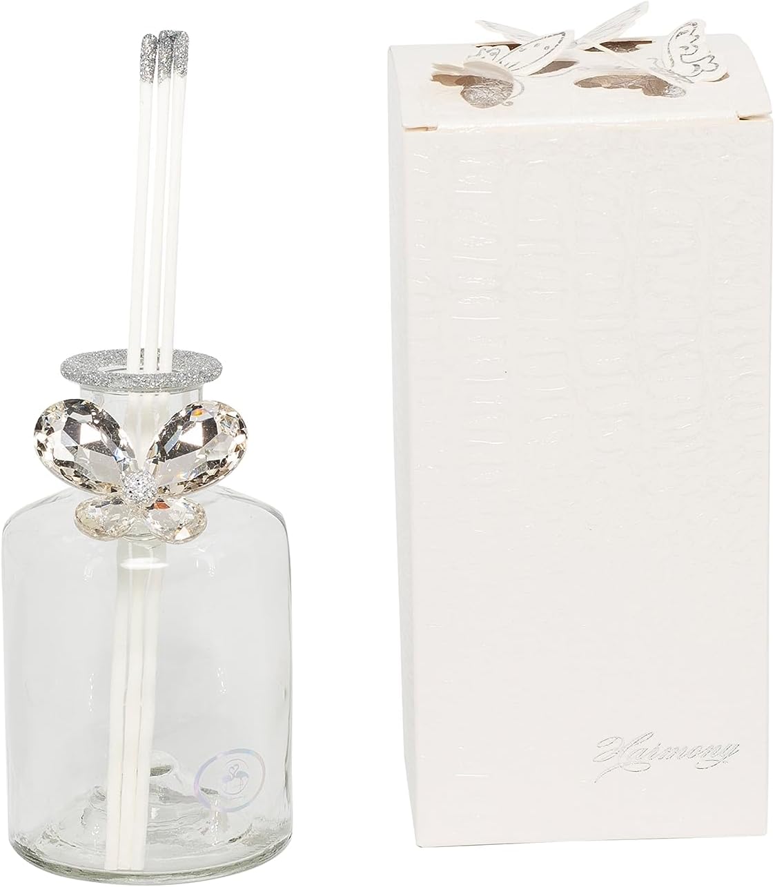 Bomboniera matrimonio profumatore in vetro con glitter e farfalla in cristallo harmony SNVT23268