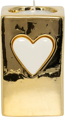 Bomboniera matrimonio portacandela oro medio decorato con cuore bianco harmony PRMT23027
