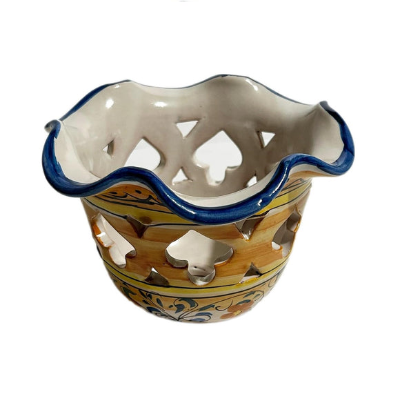 Coppa in ceramica per lampadario, ricambio per lampadario applique plafoniera firmato e decorato a mano dai maestri ceramisti di santo stefano di camastra (Arancio quadrifoglio)