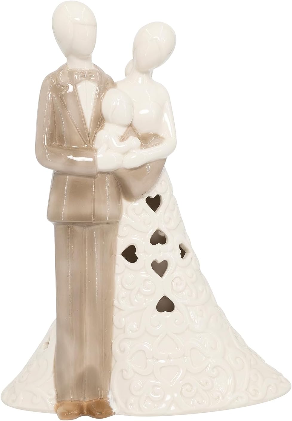 Bomboniera matrimonio con led sacra famiglia in porcellana bianco e tortora harmony S2494P