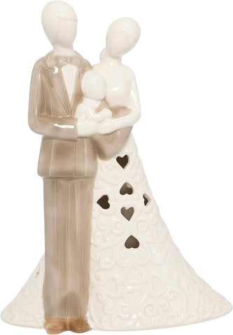 Bomboniera matrimonio con led sacra famiglia in porcellana bianco e tortora harmony S2494P