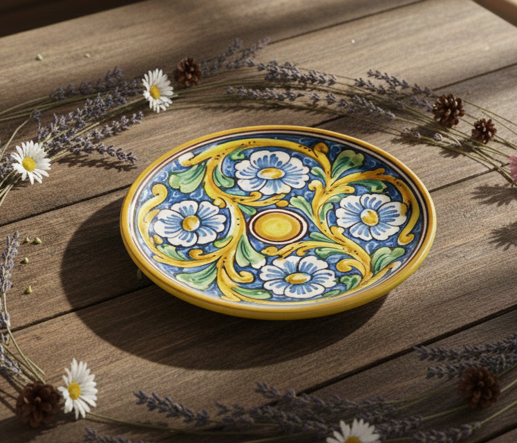 Small ceramic plate hand decorated by Sicilian ceramists baroque art 14
