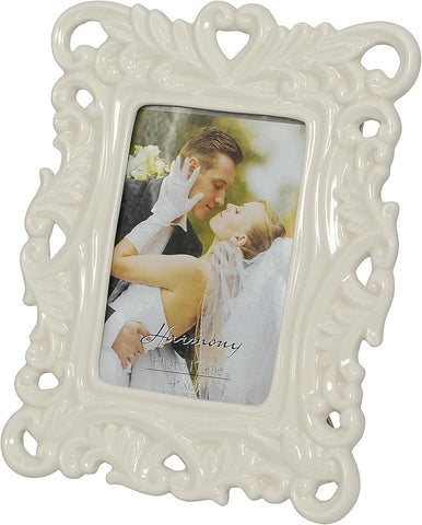 Bomboniera matrimonio portafoto elegante medio in porcellana decorato bianco harmony PRMT23000