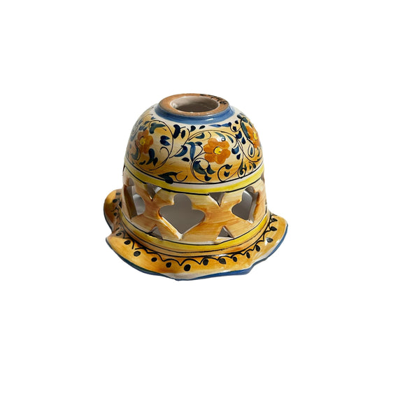 Coppa in ceramica per lampadario, ricambio per lampadario applique plafoniera firmato e decorato a mano dai maestri ceramisti di santo stefano di camastra (Arancio quadrifoglio)