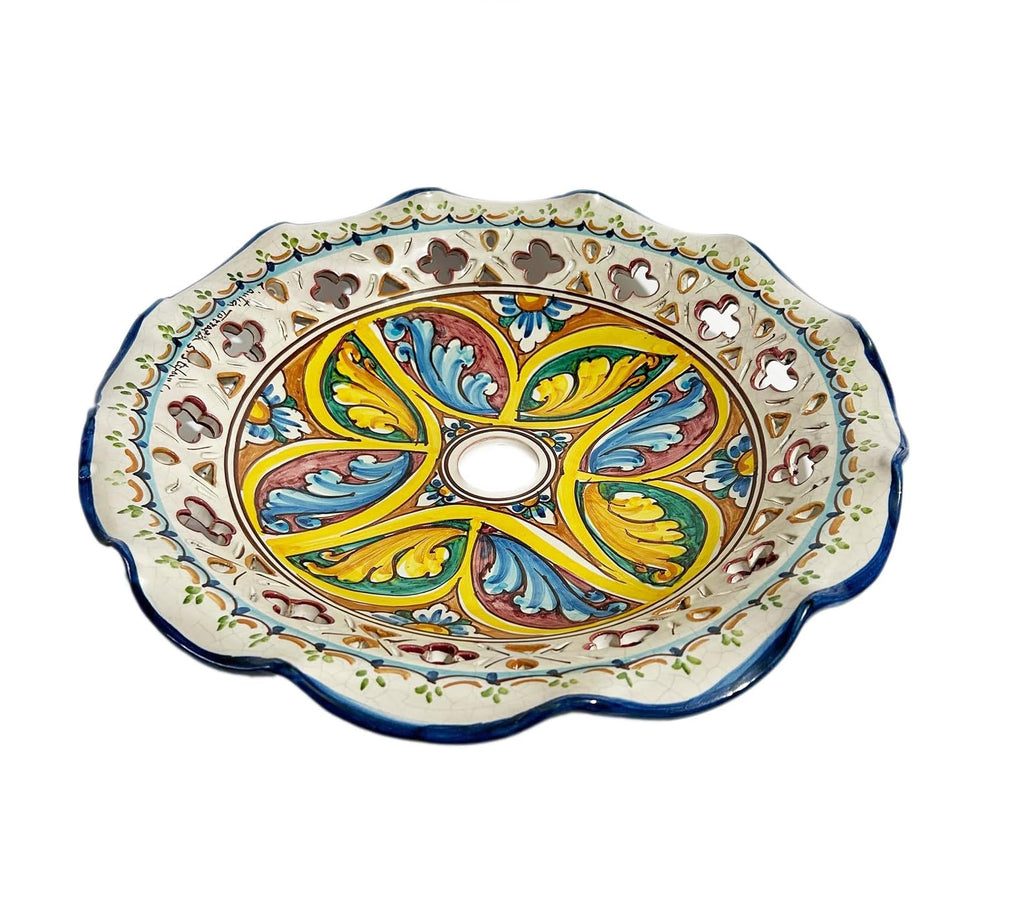 Piatto in ceramica ricambio per lampadario firmato e decorato a mano dai maestri ceramisti di santo stefano di camastra art. stella antic