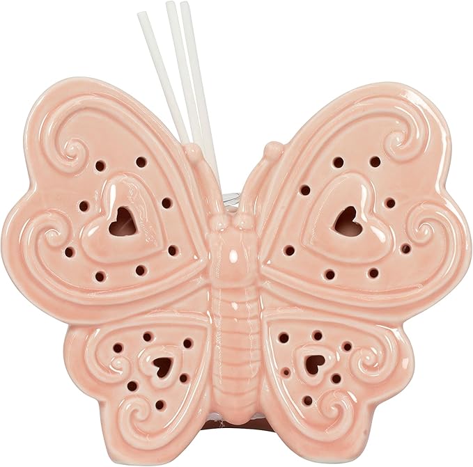 Bomboniera matrimonio profumatore con bastoncini e led farfalla in porcellana rosa harmony PRMT23008