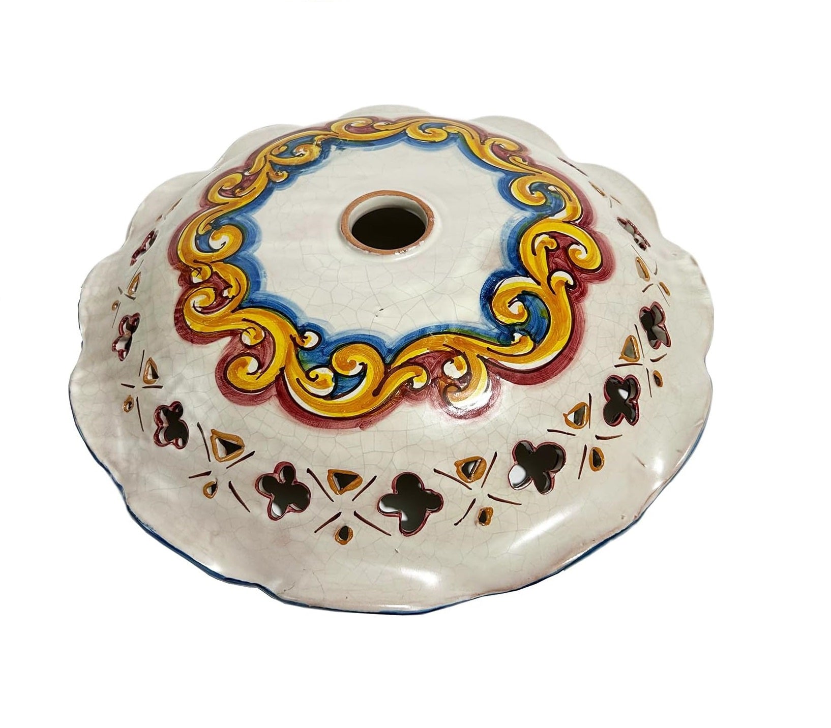 Piatto in ceramica ricambio per lampadario firmato e decorato a mano dai maestri ceramisti di santo stefano di camastra art. stella antic