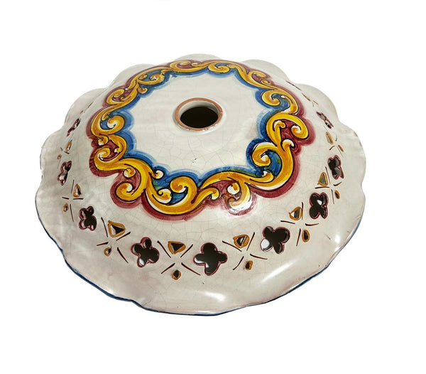 Piatto in ceramica ricambio per lampadario firmato e decorato a mano dai maestri ceramisti di santo stefano di camastra art. stella antic