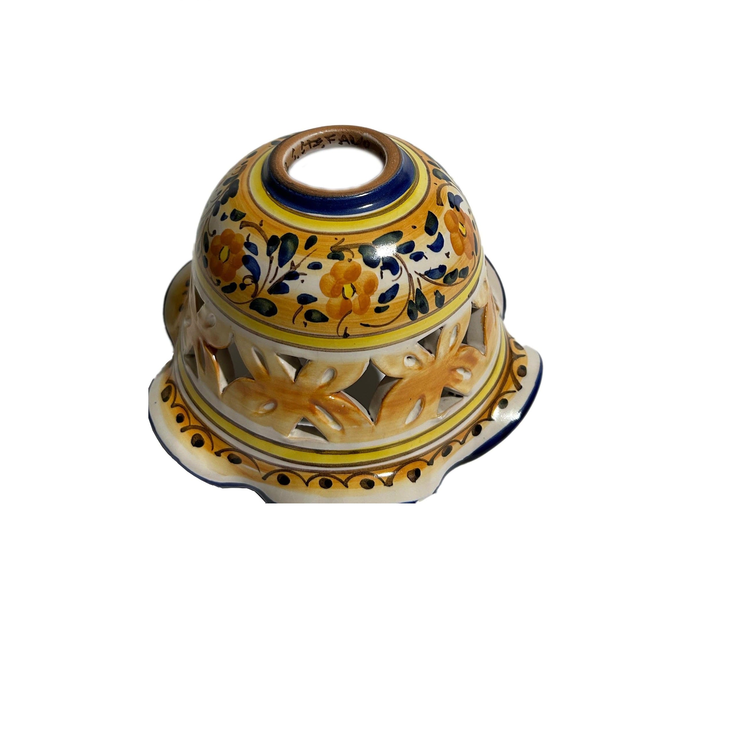 Coppa in ceramica per lampadario, ricambio per lampadario applique plafoniera firmato e decorato a mano dai maestri ceramisti di santo stefano di camastra (Arancio rombo)