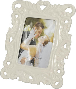 Bomboniera matrimonio portafoto elegante grande in porcellana decorato bianco harmony S2300P