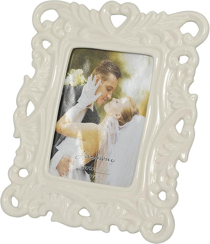Bomboniera matrimonio portafoto elegante grande in porcellana decorato bianco harmony S2300P