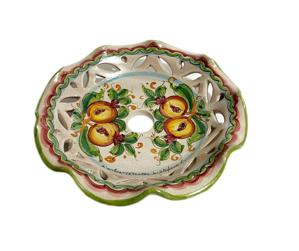 Piatto in ceramica ricambio per lampadario firmato e decorato a mano dai maestri ceramisti di santo stefano di camastra art. melograno antic