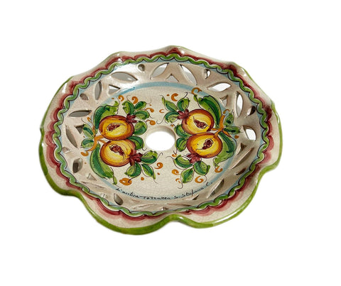 Piatto in ceramica ricambio per lampadario firmato e decorato a mano dai maestri ceramisti di santo stefano di camastra art. melograno antic