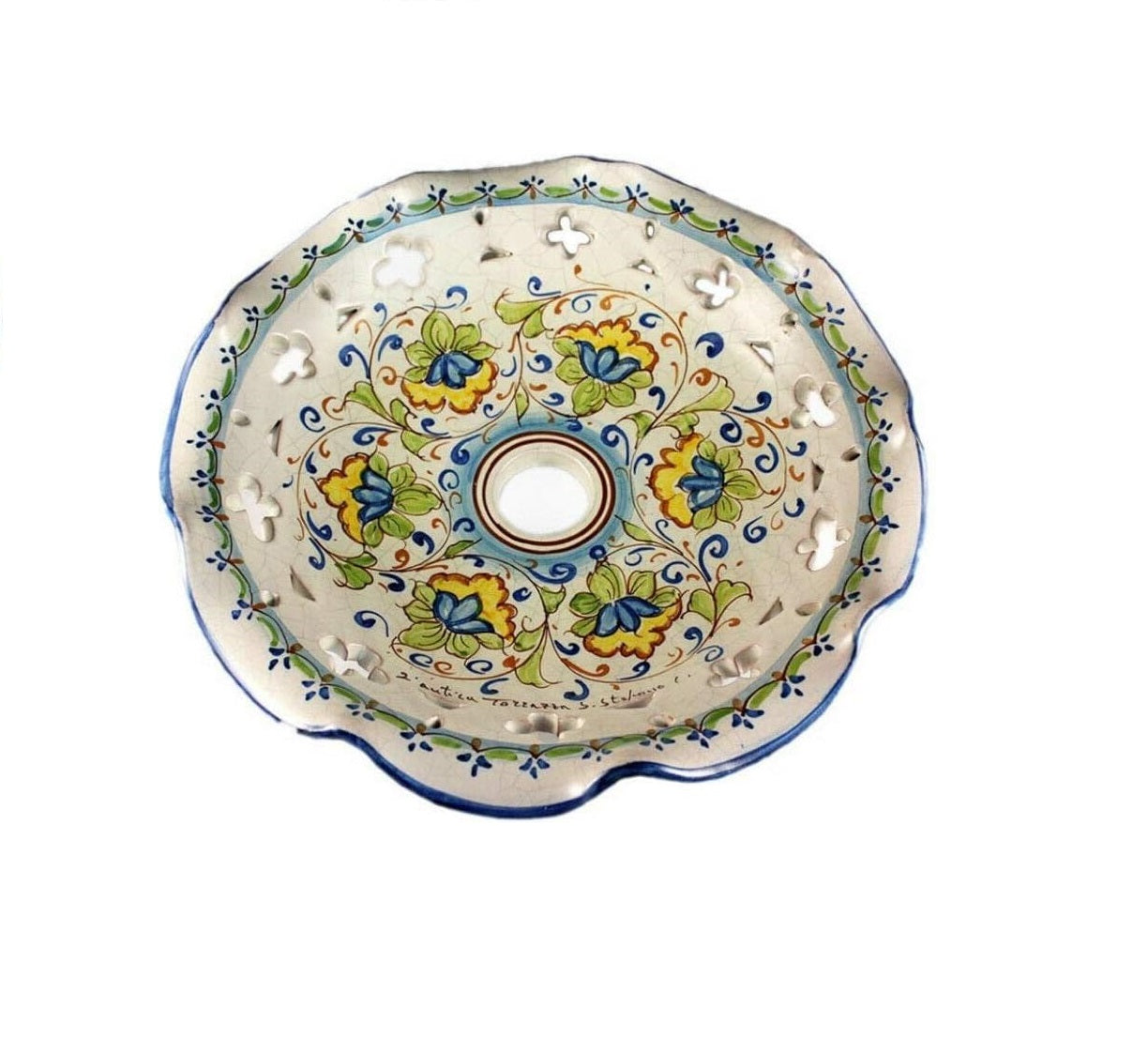 Piatto in ceramica ricambio per lampadario firmato e decorato a mano dai maestri ceramisti di santo stefano di camastra decoro fiori