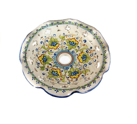 Piatto in ceramica ricambio per lampadario firmato e decorato a mano dai maestri ceramisti di santo stefano di camastra decoro fiori