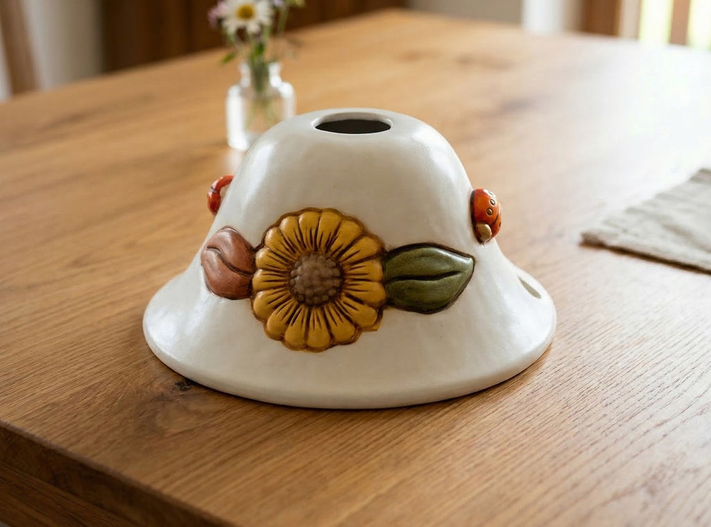 Piatto per lampadario in ceramica girasole realizzata artigianalmente e decorata a mano ricambio lampadario d.18cm coll. Terry