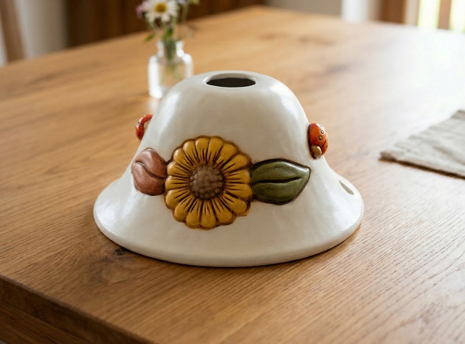 Piatto per lampadario in ceramica girasole realizzata artigianalmente e decorata a mano ricambio lampadario d.18cm coll. Terry