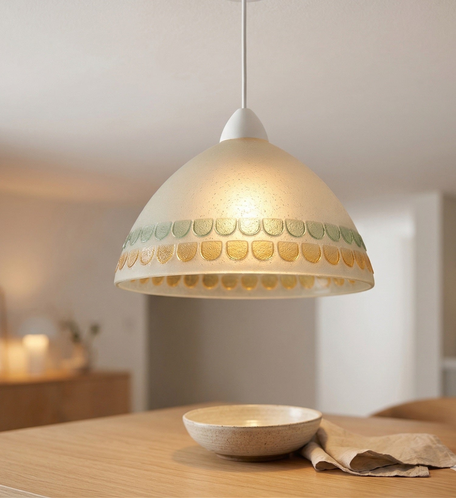 Lampadario a Sospensione Classico in Vetro, 1 Luce, per Cucina, Bagno, Camera, Soggiorno, Scala, Corridoio art. Bottone (VERDE)