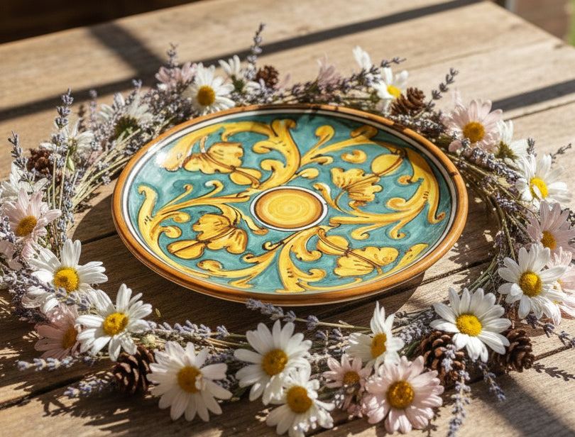 Small ceramic plate hand decorated by Sicilian ceramists Gianluca art 14