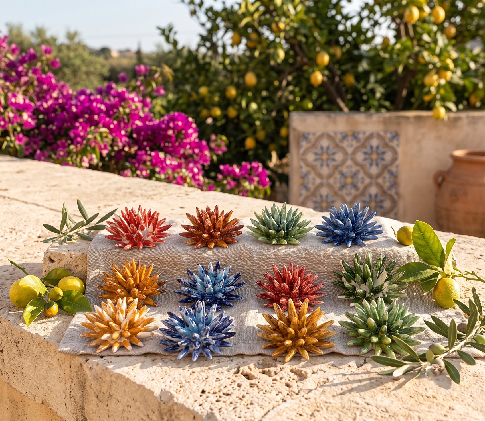 Riccio di mare in ceramica siciliana di Caltagirone decorato a mano