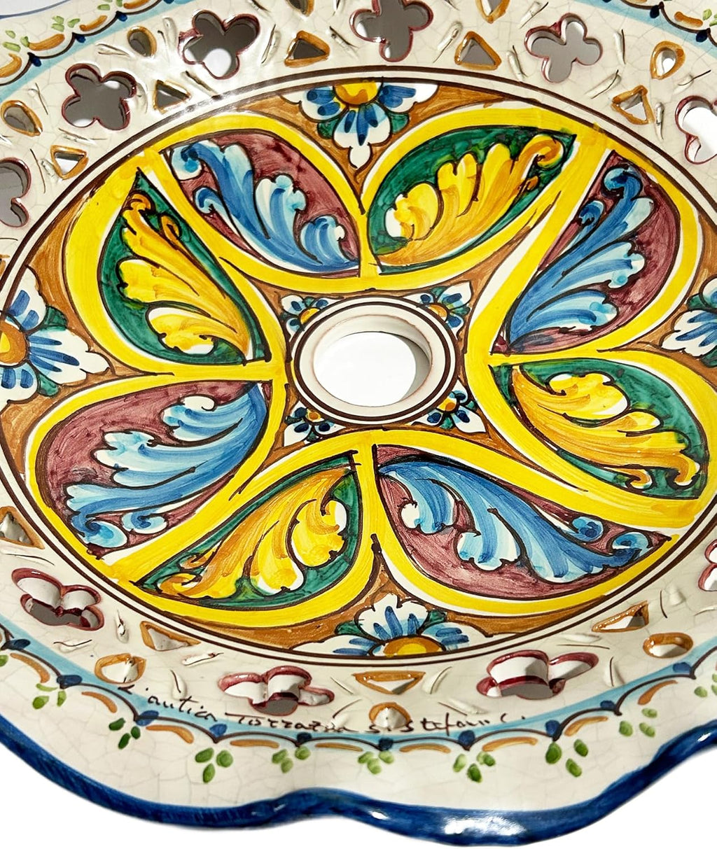 Piatto in ceramica ricambio per lampadario firmato e decorato a mano dai maestri ceramisti di santo stefano di camastra art. stella antic