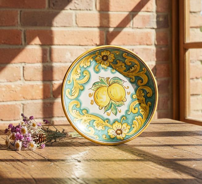 Piatto piccolo in ceramica decorata a mano da ceramisti siciliani limoni art 14