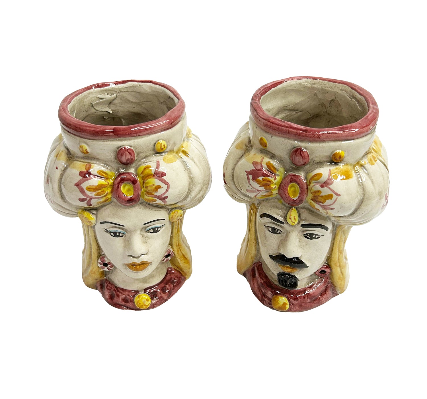 Pair of Sicilian ceramic Moor's heads from Caltagirone h15cm art. fruit 