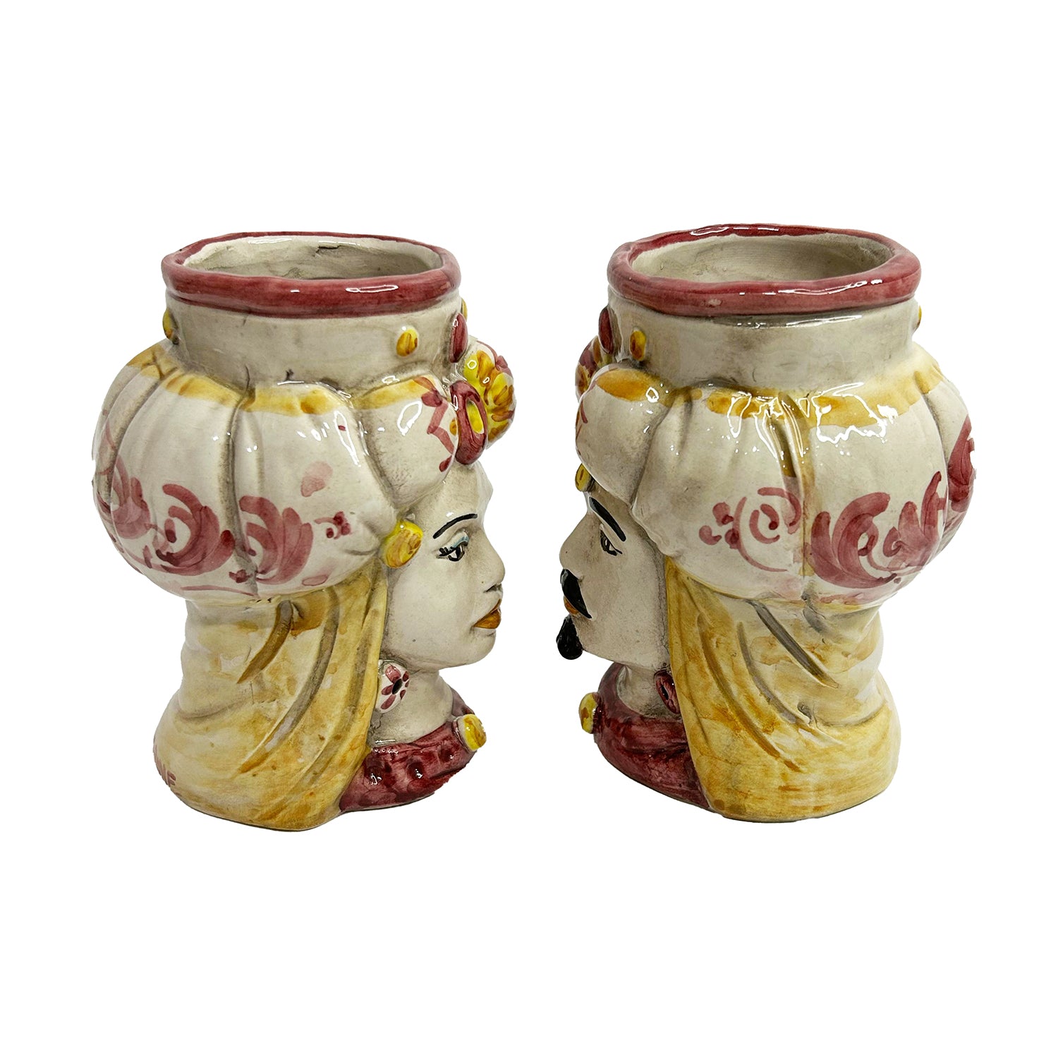 Pair of Sicilian ceramic Moor's heads from Caltagirone h15cm art. fruit 