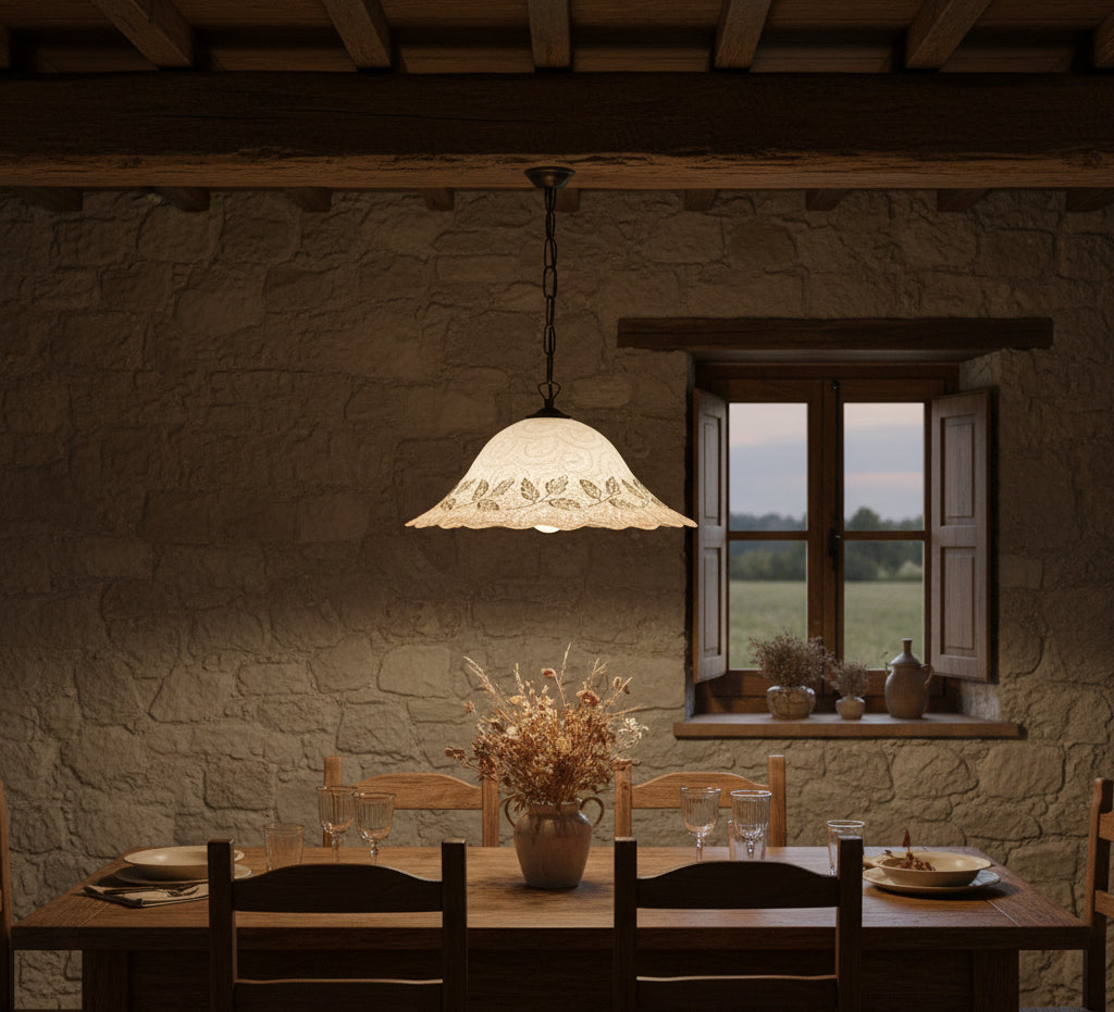 Lampadario a Sospensione Ingresso Classico in Vetro, 1 Luce, per Cucina, Bagno, Camera, Soggiorno, Scala, Corridoio art. foglie ambra