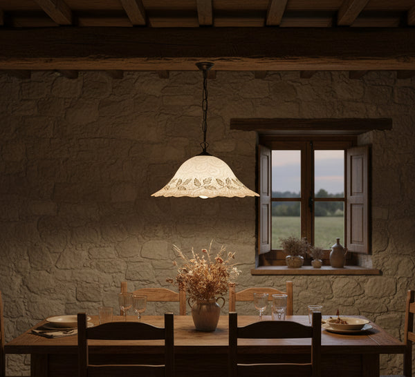 Lampadario a Sospensione Ingresso Classico in Vetro, 1 Luce, per Cucina, Bagno, Camera, Soggiorno, Scala, Corridoio art. foglie ambra