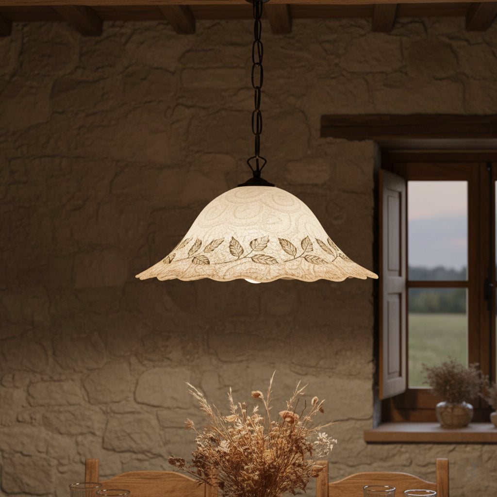 Lampadario a Sospensione Ingresso Classico in Vetro, 1 Luce, per Cucina, Bagno, Camera, Soggiorno, Scala, Corridoio art. foglie ambra