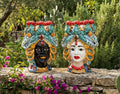 Pair of Sicilian ceramic Moor's heads from Caltagirone h20cm art. Cerchi 