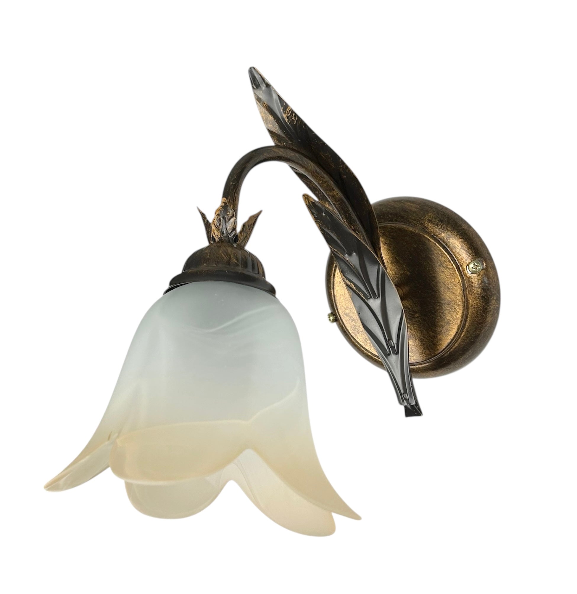 Applique da parete classico a 1 luce in ferro battuto e vetro realizzato artigianalmente coll. ralph