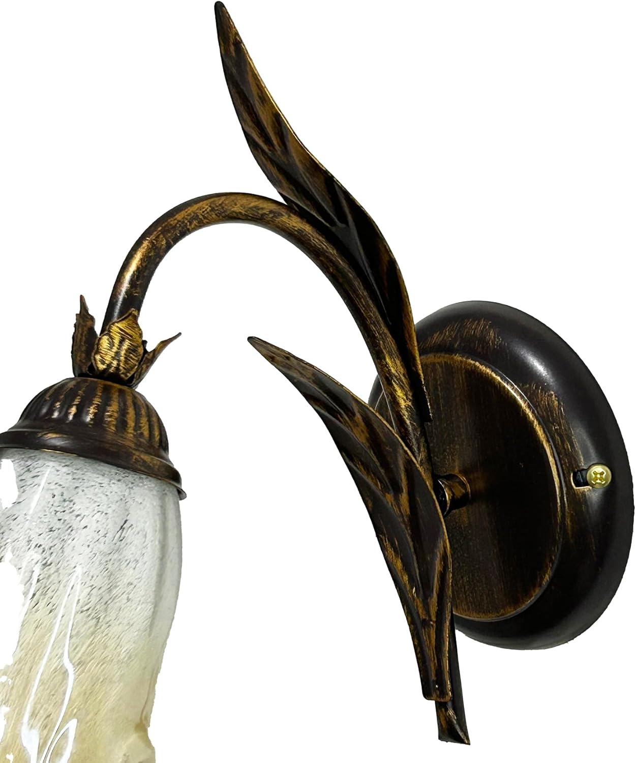 Applique da parete a 1 luce in ferro battuto e vetro realizzato artigianalmente coll. scott