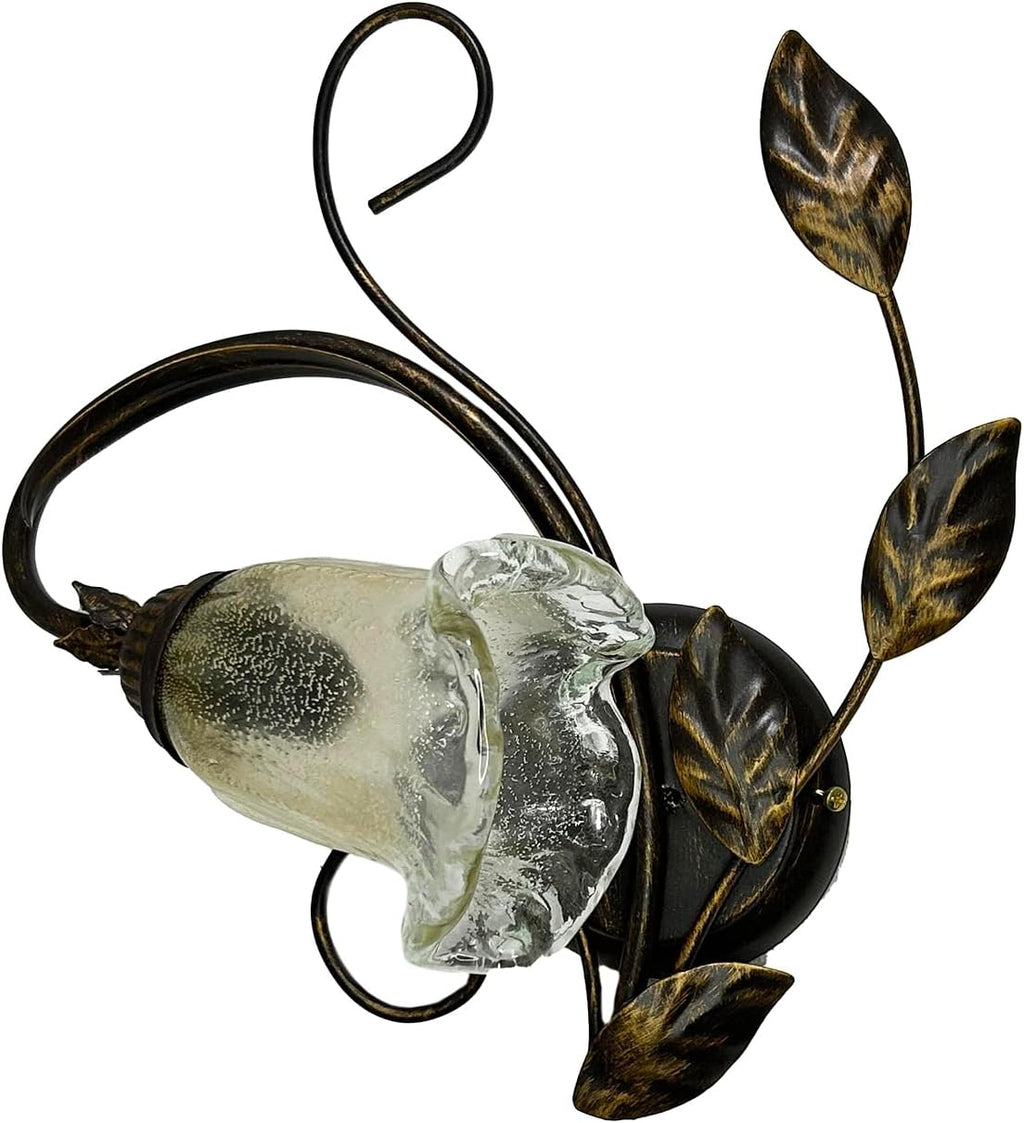 Applique da parete a 1 luce in ferro battuto e vetro realizzato artigianalmente coll. cox (SINISTRO)