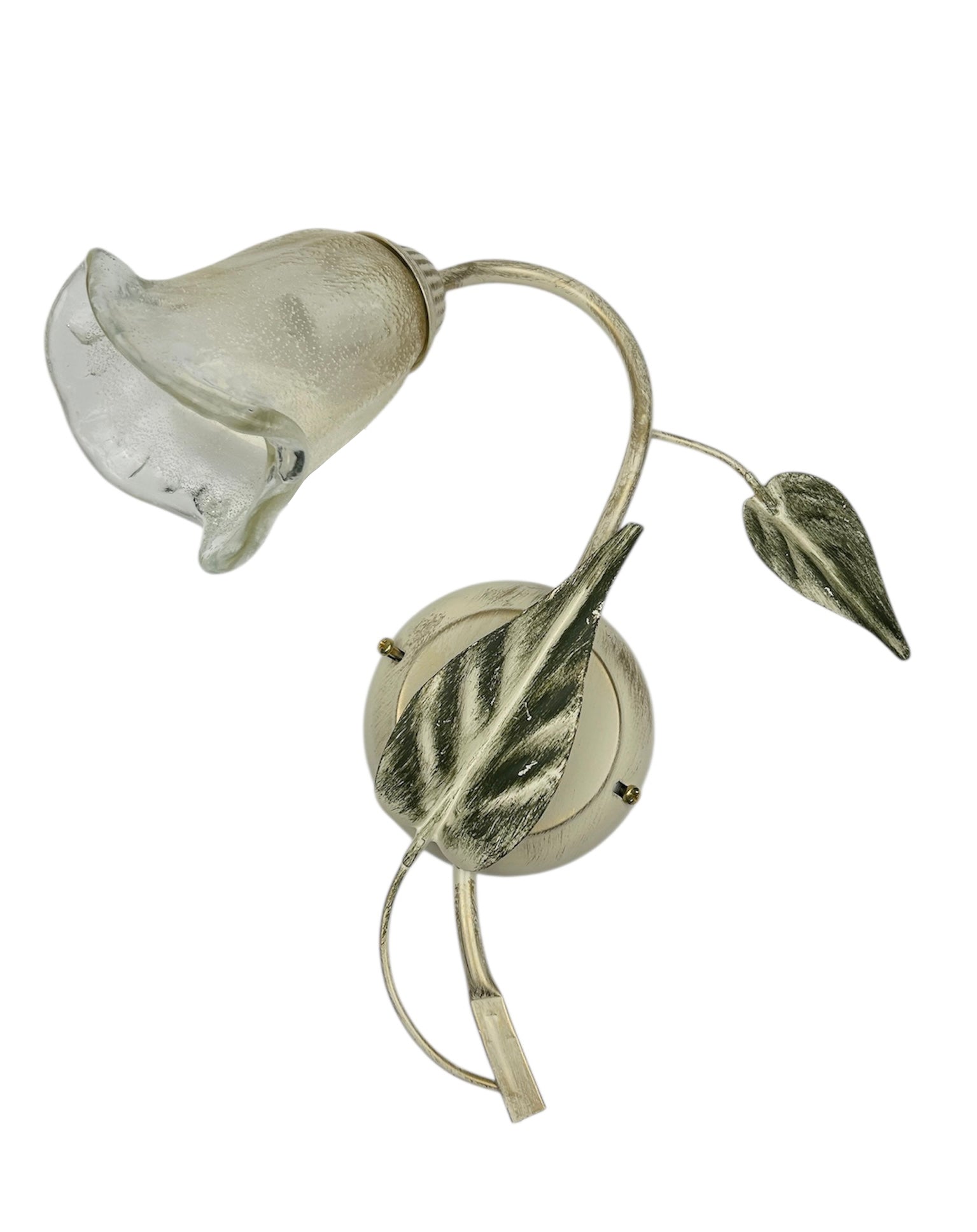 Applique da parete a 1 luce sinistro in ferro battuto e vetro realizzato artigianalmente coll. steven