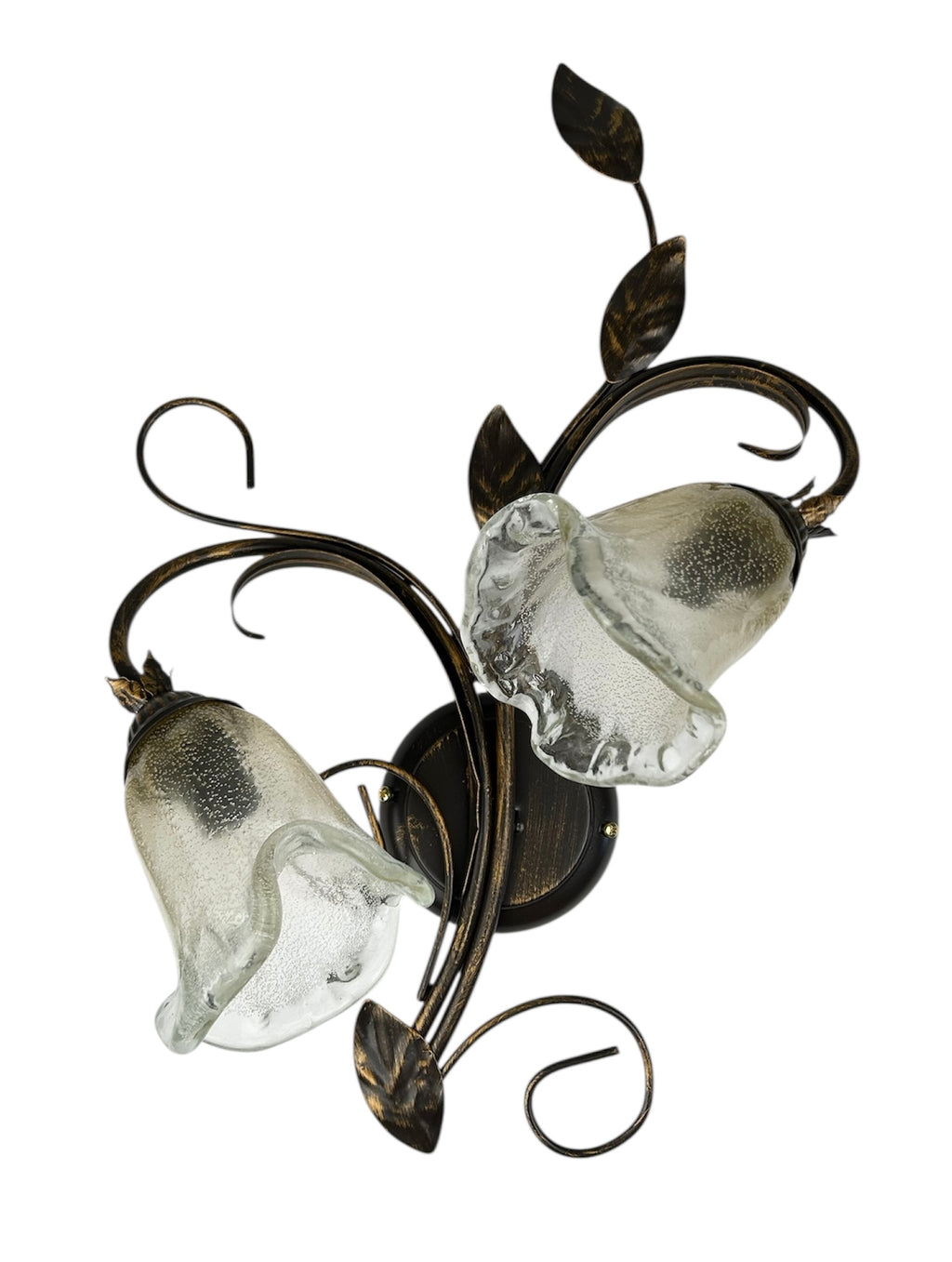 Applique da parete classico a 2 luci in ferro battuto e vetro realizzato artigianalmente coll. cox