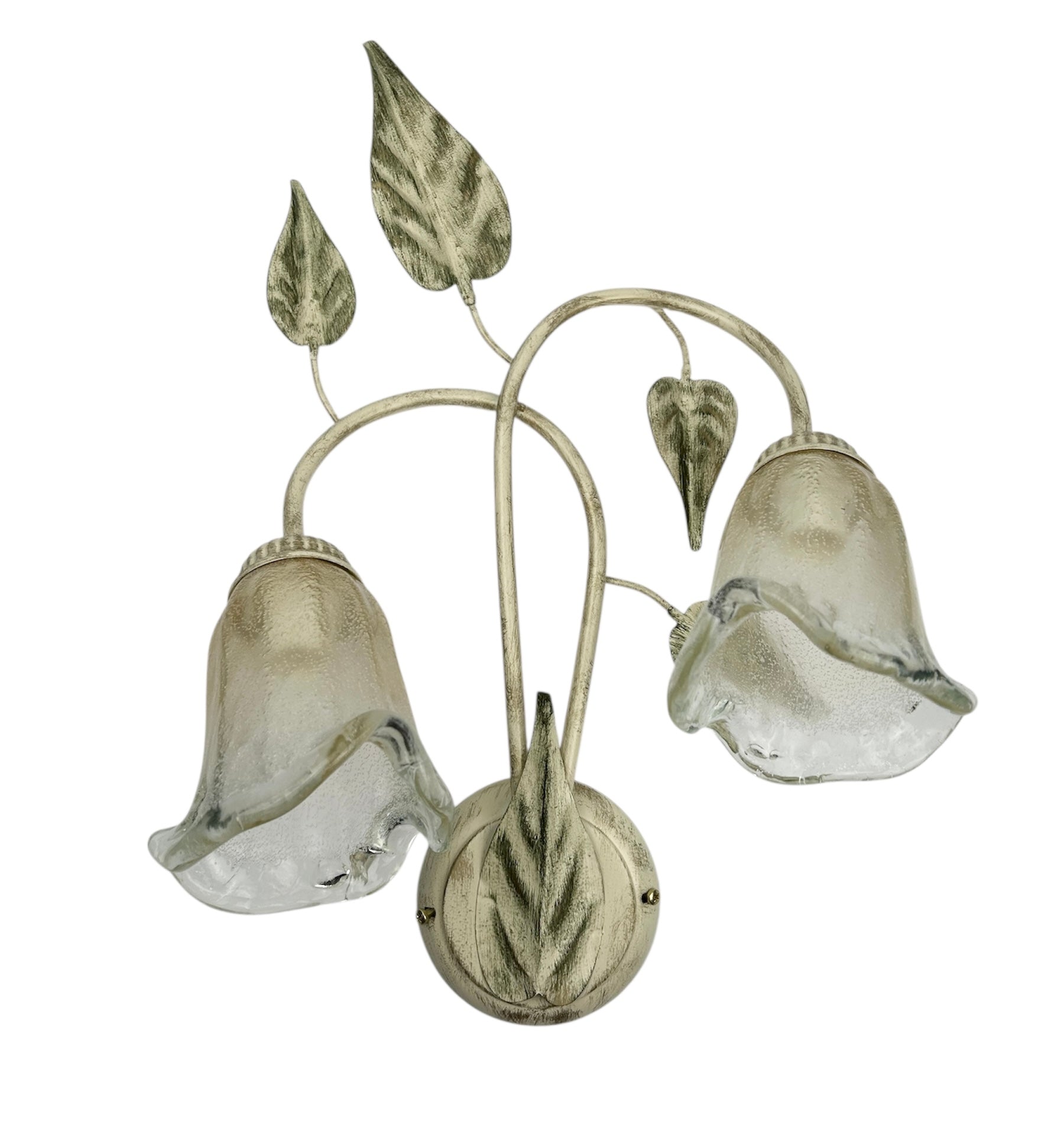 Applique da parete a 2 luci in ferro battuto e vetro realizzato artigianalmente coll. steven