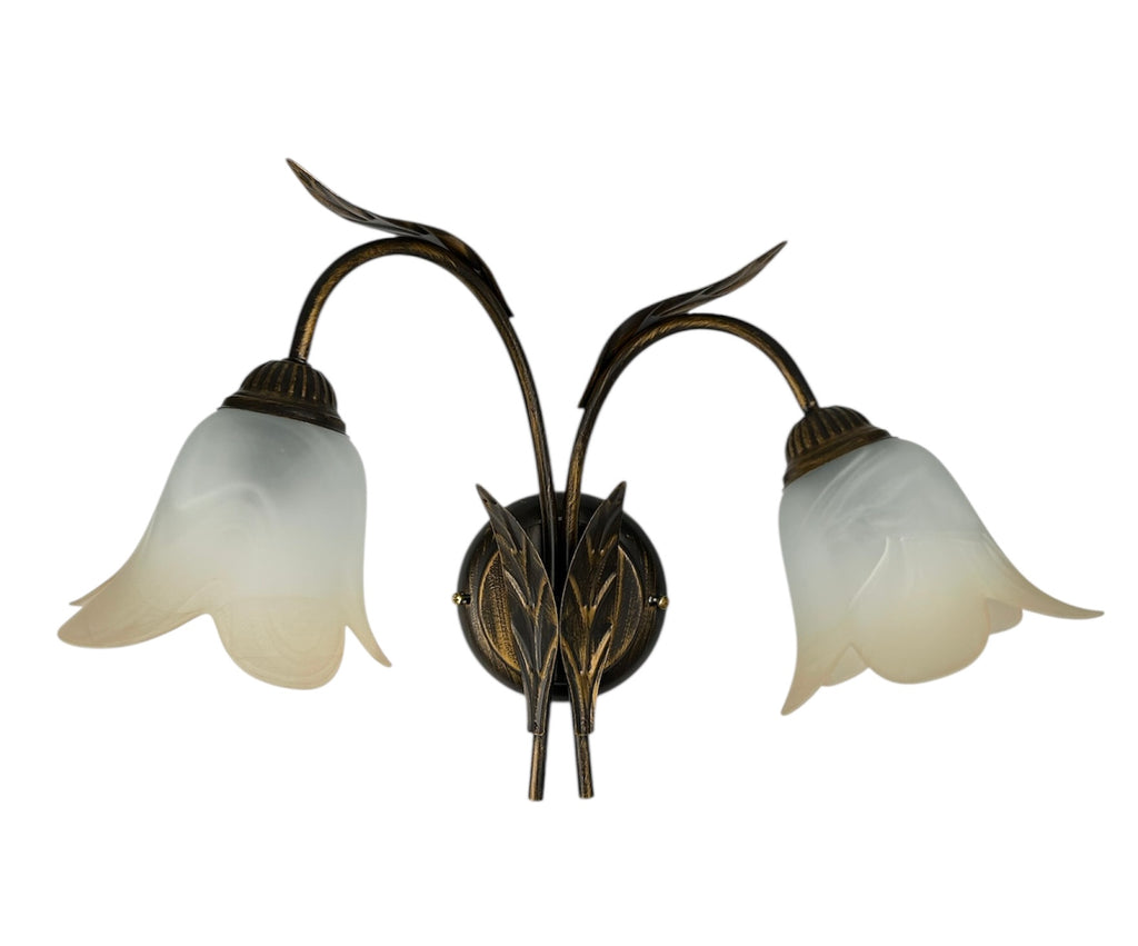 Applique da parete classico a 2 luci in ferro battuto e vetro realizzato artigianalmente coll. ralph