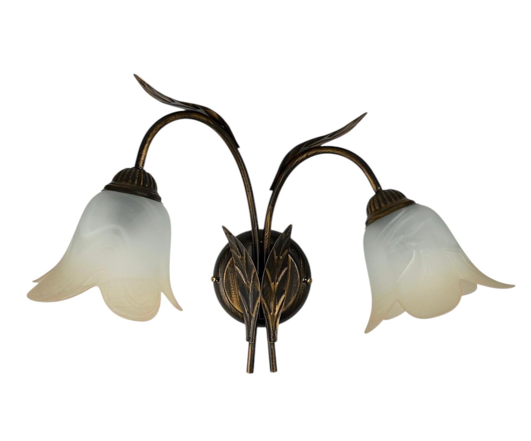 Applique da parete classico a 2 luci in ferro battuto e vetro realizzato artigianalmente coll. ralph