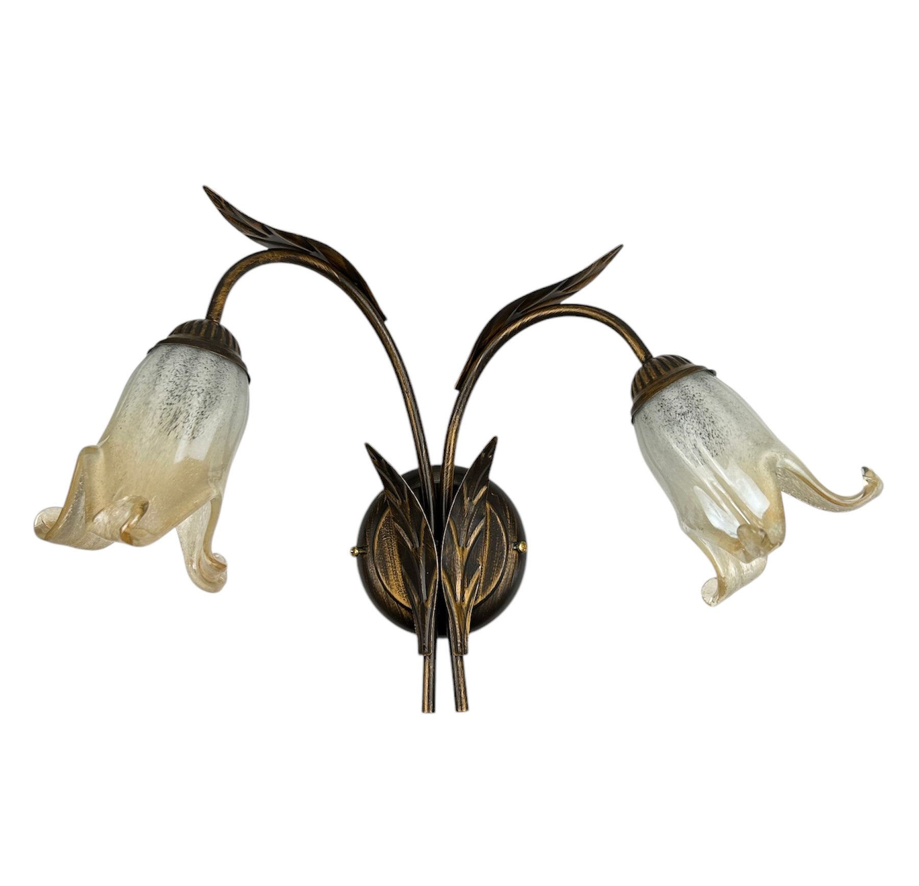 Applique da parete a 2 luci classico in ferro battuto e vetro realizzato artigianalmente coll. scott