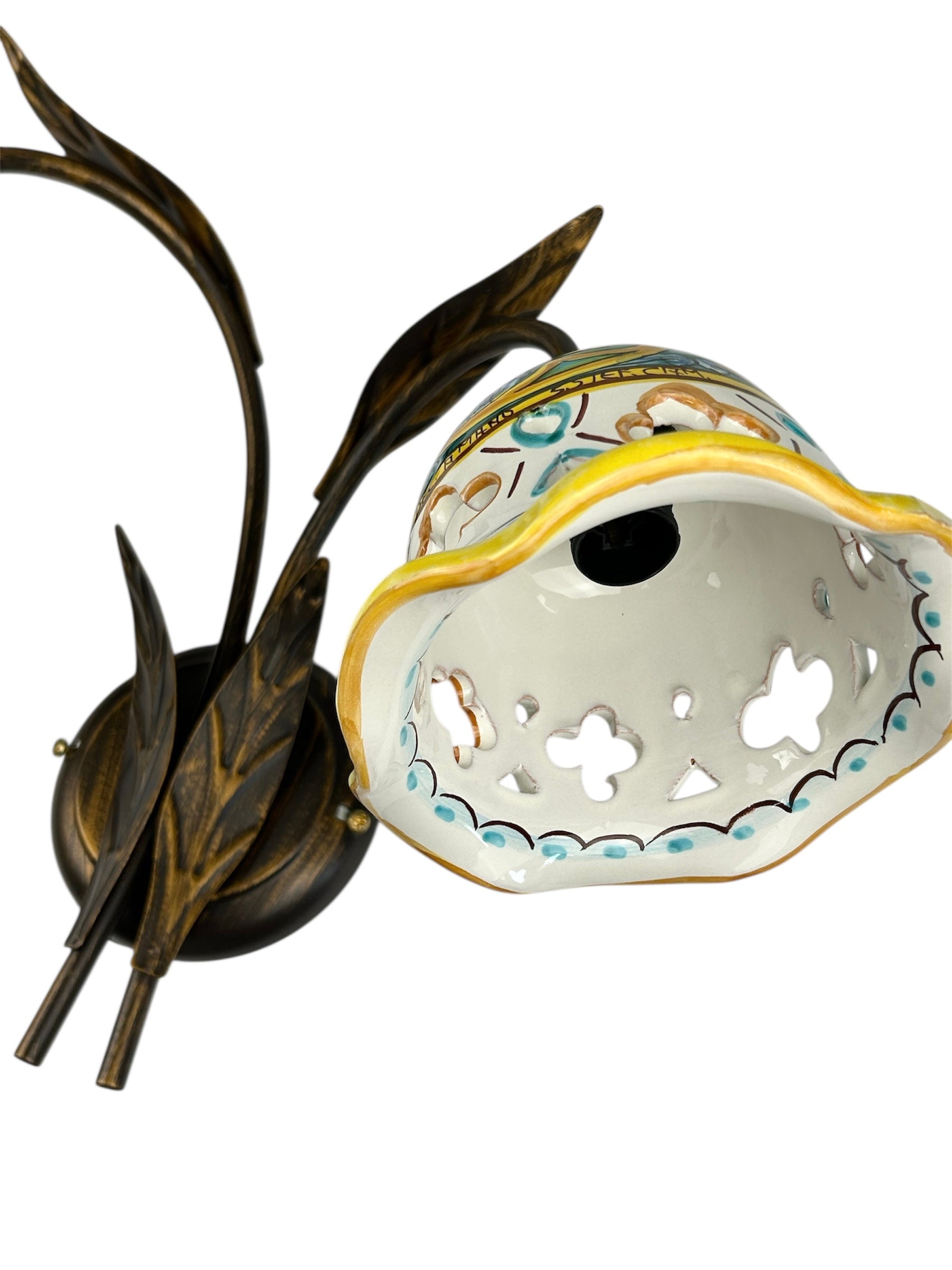 Applique da parete a 2 luci in ferro battuto e ceramica siciliana realizzato e decorato artigianalmente a mano art. gomes