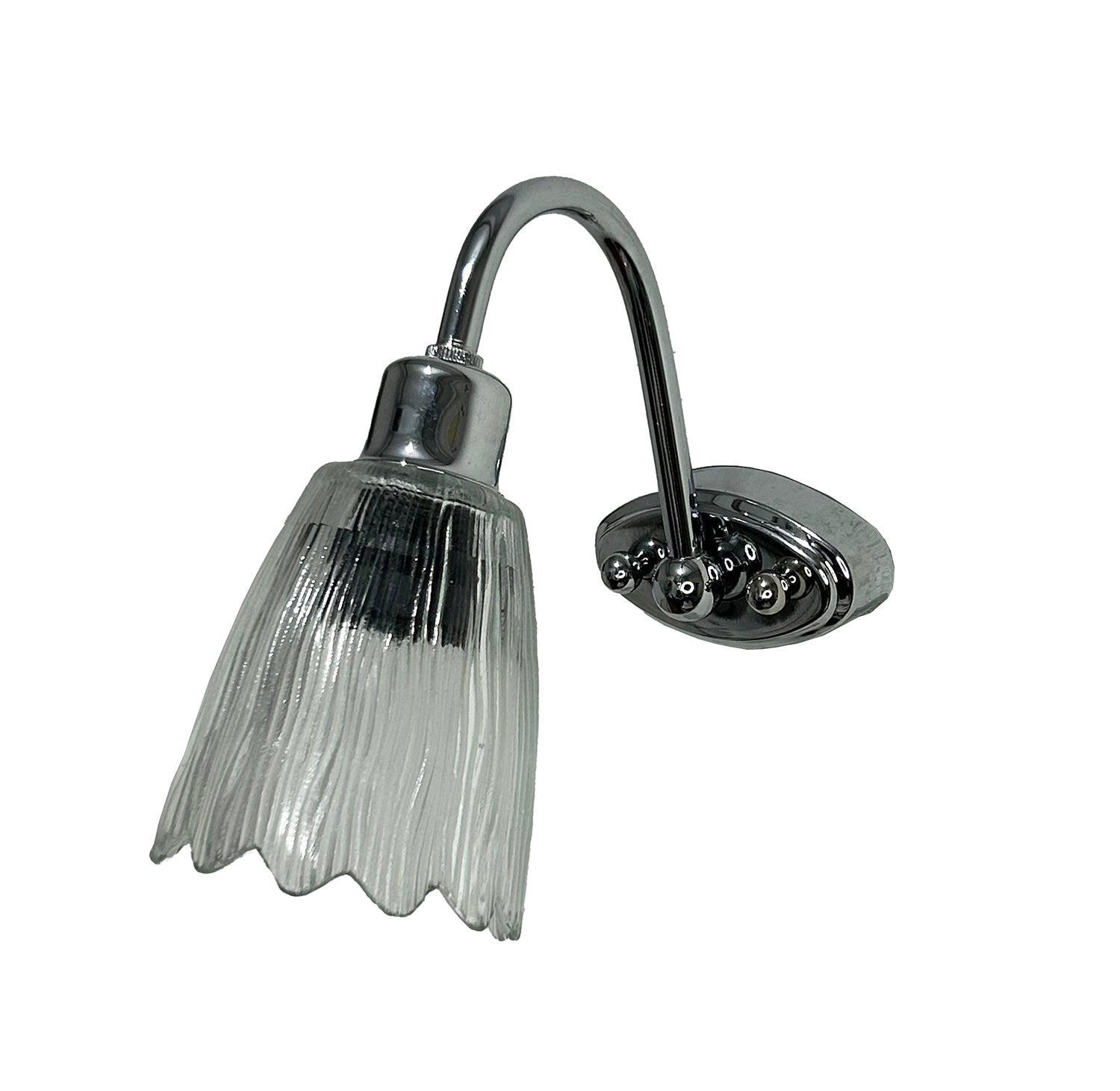 Applique da parete a 1 luce moderno in metallo cromato lucido e vetro coll. Baker