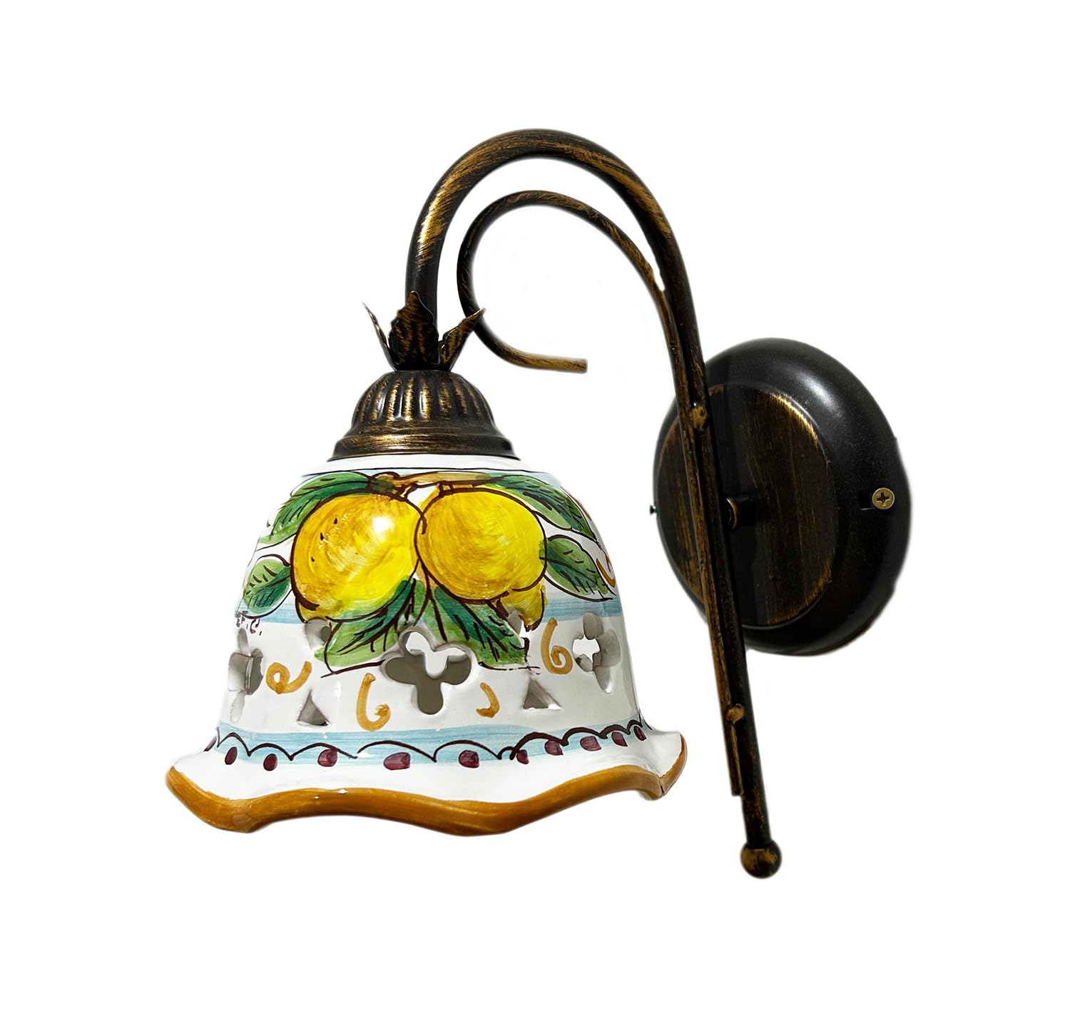 Applique a 1 luce in ceramica siciliana realizzato e decorato artigianalmente dai maestri di santo stefano di camastra art. limoni