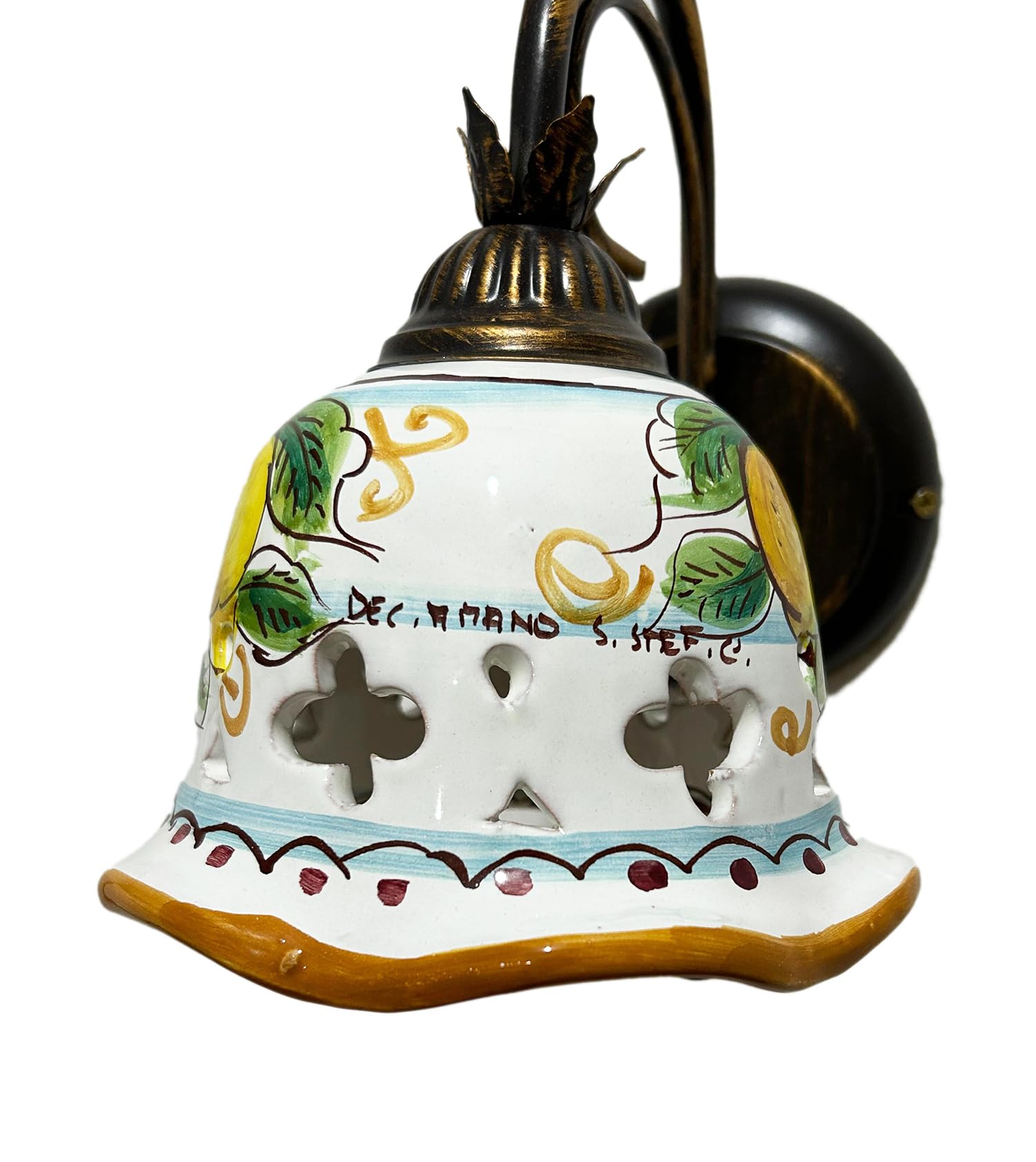 Applique a 1 luce in ceramica siciliana realizzato e decorato artigianalmente dai maestri di santo stefano di camastra art. limoni